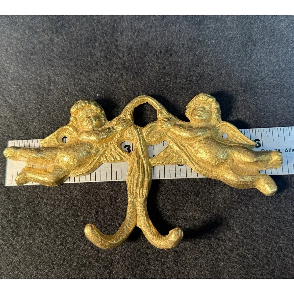Vintage Brass Cherub Wall Hook - Ornate Cupid Double Key & Towel Hanger
